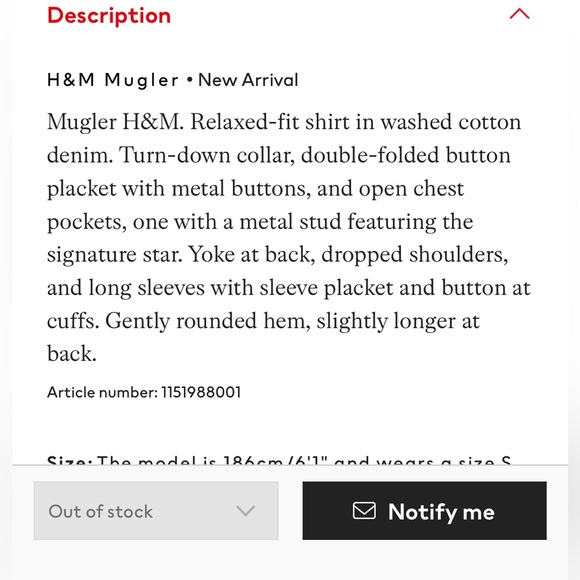 Unisex Mugler x H&M denim jacket NWT - Picture 3 of 3